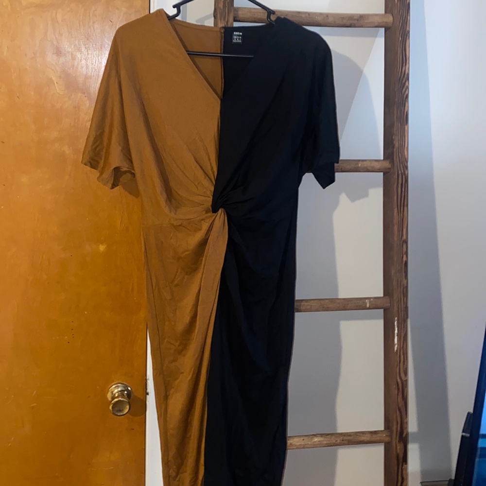 Brown and black color block dress